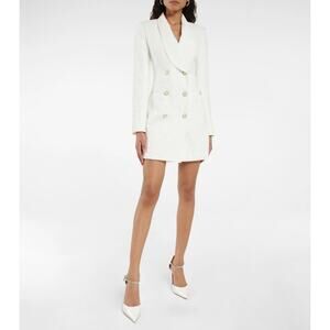 Rebecca Vallance Harriet Lace Double-Breasted Blazer Mini Dress in White, Size 4